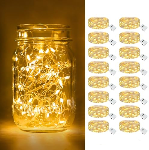 btfarm 16 Pack Fairy Lights Battery Operated [3 Modes], 7ft 20 Led Twinkle Lights String Lights Waterproof Bulk Small Mini Silver Wire for Christmas Mason Jars Wedding Table Centerpiece, Warm White
