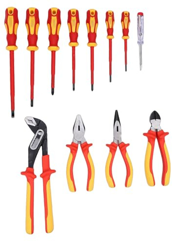 Depisuta Isolierter Schraubendreher- und Zangensatz, 12-teiliges 1000-V-VDE-zertifiziertes Elektriker-Werkzeugset mit Magnetischen Phillips-Schlitzspitzen, Spannungsprüfer,