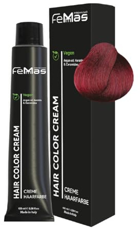 FemMas Tinte para el cabello rubio oscuro, rojo y violeta, 6,62, crema con aceite de argán, queratina y ceramidas, como coloración permanente o tinte para obtener resultados de color radiantes y