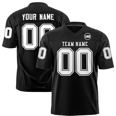 Camisetas deportivas personalizadas, camiseta de fútbol americano con nombre y número y logotipo, transpirable, antiolor, absorbe la humedad, para mujeres, hombres, adultos y jóvenes, 1-negro, S