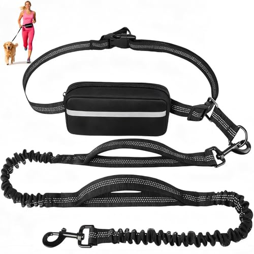 Guinzaglio da jogging per cani, a mani libere da jogging per cani con cintura addominale, cintura per cani, cuciture riflettenti, cintura da corsa con marsupio, guinzaglio elastico per corsa, jogging