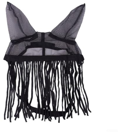 Mouche de cheval pour masque avec pompons, respirant, filet de tête réglable en polyester doux, franges anti-mouches pour équipement d'écurie, protection d'été (L)