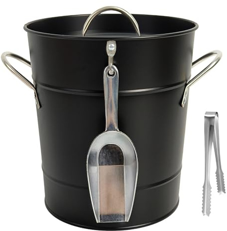 4L Large Ice Bucket - Stainless Steel Ice Buckets with Scoop and Tongs Double Walled Insulated Wine Bucket Chiller with Carry Handles Champagne Buckets Ice Bucket for Parties/Home Bars/Pubs