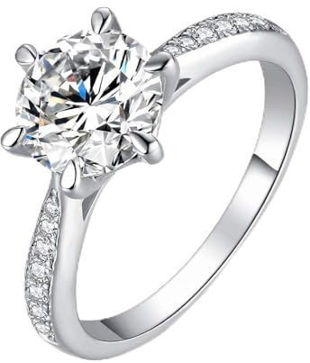 JewelryPalace 2ct klassisk solitärring för kvinnor 14K vitguldpläterade med Moissanite Creation, Simulerad Diamant Sidostensringar, Enkel Ring Förlovning Smyckesset Kvinnor 9,5