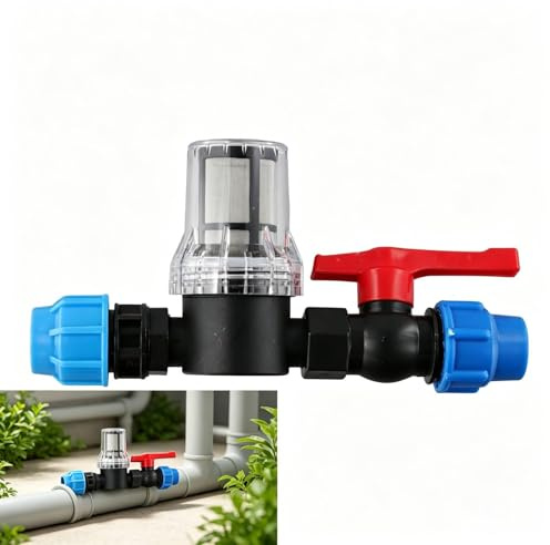 GardenWater Filtro para sistema de riego por goteo de jardín con malla de acero inoxidable y conector rápido, filtro de tubería de agua adecuado para patio y exterior