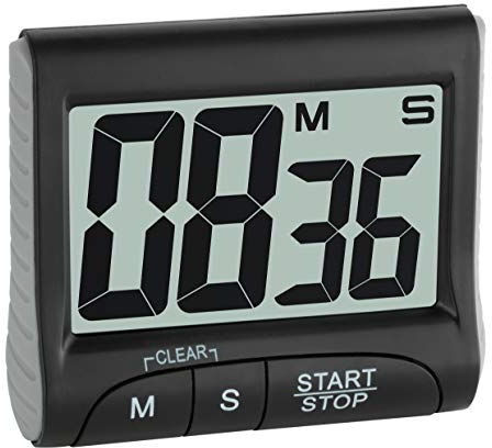 TFA Dostmann Digitaler Timer und Stoppuhr, 38.2021.01, Multifunktionstimer, Countdown-Uhr bis 99min/59s, elektronische Eieruhr, mit Display, Memory-Funktion, große Ziffern, mit Magnet/Ständer, schwarz
