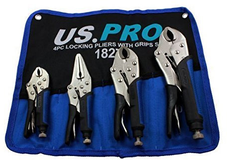 4pc Locking Pliers Set, Mole Grips, Long Nose, Curved Jaw B1827 with Grips