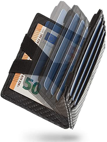 WEST - Tarjetero de crédito para hombres con monedero + caja de regalo - Billetera compacta RFID súper duradera para hombres - Tarjetero de crédito, carbono, Grande pochette à monnaie, Clásico