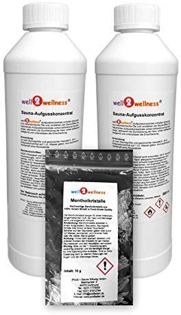 Set Infusi Sauna 2 x 500 ML di well2wellness® + Gratis 10 G10 G Cristalli di Mentolo - Libera Scelta da oltre 180 Saunadüften