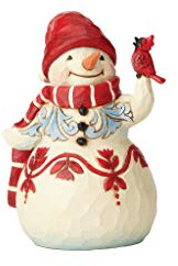 Enesco Jim Shore Heartwood Creek Snowman Holding a Cardinal Pint-Sized Figurine, 4.75 Inch, Multicolor
