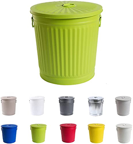 Jinfa Retrodesign Mülleimer mit Deckel | Grün | Ø 29 cm, Höhe 31,5 cm, 18 Liter