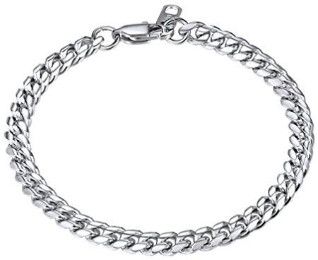 PROSTEEL Herren Armband 6mm Edelstahl Panzerkette Armband schwer Glieder Link Kettenarmband Armkette Armreif, Länge 19cm, Silber