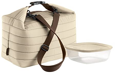 Guzzini - On The Go, Bolsa Térmica Grande con Contenedor - Arcilla, Bolsa 30 x 18 x h30 cm, Contenedor 19,6 x 19,6 x h7 cm, 1400 CC - 03290379