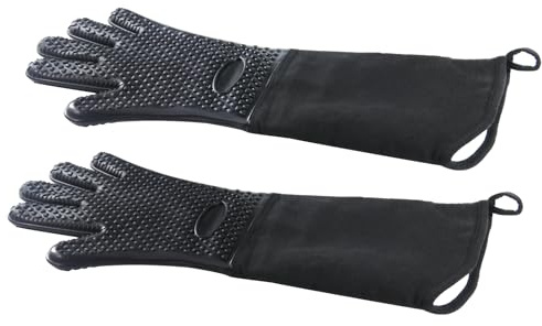 1 Pair Extra Long Professional Oven Mitts, Non-Slip Silicone Grip Heat Resistant,19.7 Length,Up to 572℉ for BBQ Cooking Baking Grilling (Black)