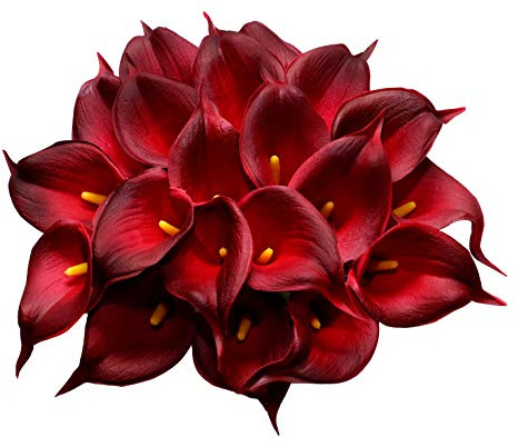 DuHouse 20 Stück Künstliche Calla-Lilien, fühlen Sich echt an, Latex-Blumen für Heimwerker, Hochzeitsstrauß, Party, Heimdekoration, (Burgunderrot)