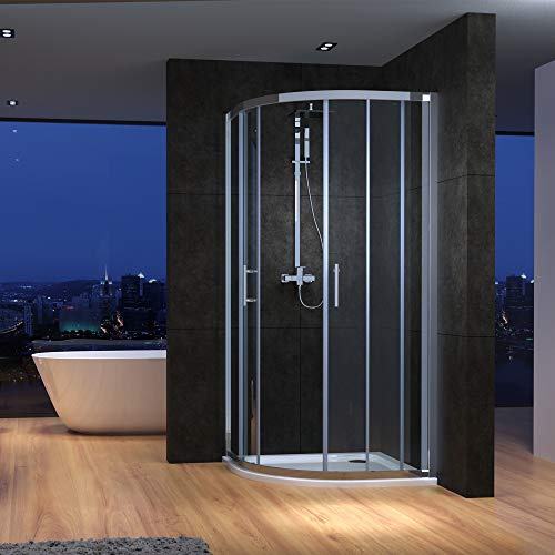 IMPTS Duschkabine 90 x 90 x 195cm mit Duschtasse & Ablauf,Viertelkreis-Dusche Eckdusche 6mm NANO Glas ESG Runddusche Duschtasse Satiniert Schiebetür