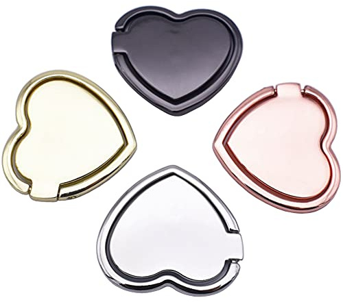 MOTIVE LIFE Ring Stand for Phones,Pack of 4,Heart Shaped,Universal Finger Ring Holder for Smartphones,Black-Gold-Rose Gold-Silver