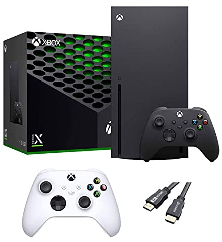 Ensemble de console de jeu X-Box Series X – Console X-Box SSD de 1 To avec deux manettes sans fil – Noir et blanc – et câble HDMI autorisé ahaghug