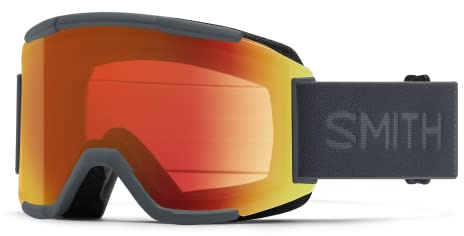 SMITH Squad Goggles with ChromaPop Lens – Performance Snowsports Goggles with Replaceable Lens for Skiing & Snowboarding – for Men & Women – Slate + ChromaPop Everyday Red Mirror
