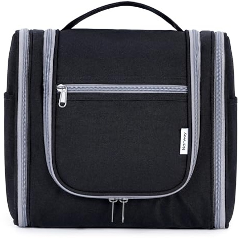 Narwey Kulturbeutel Herren zum Aufhängen, Kulturtasche Kulturbeutel Herren Damen Gross, Waschtasche Hanging Toiletry Bag Herren für Reise, Kosmetiktasche Make up Tasche für Frauen (Schwarz (Groß))