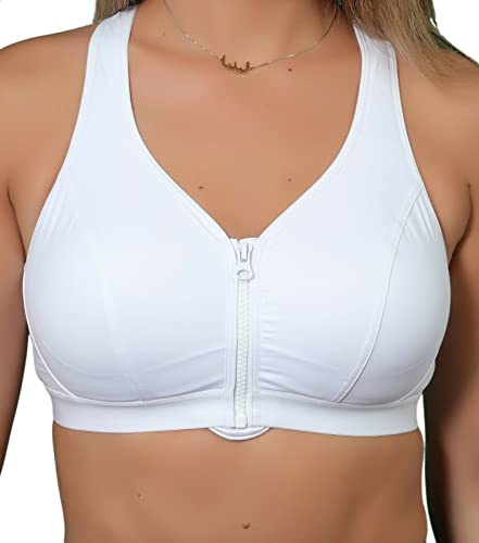 Gemm Womens Plus Size Medium Sports Bra High Impact Non Wired Zip Front Fastening UK