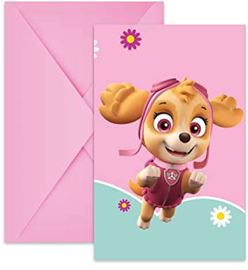 6 Invitations avec enveloppes Pat'Patrouille Skye et Everest - Rose - Taille Unique