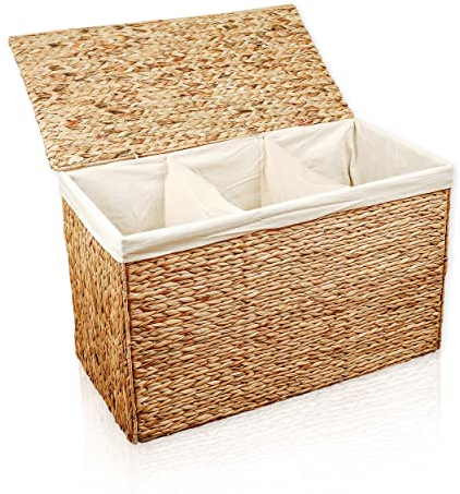 Lycce Wäschekorb 3 Fächer 150 l Wäschesortierer Wasserhyazinthe natur 80 x 40 x 50 cm