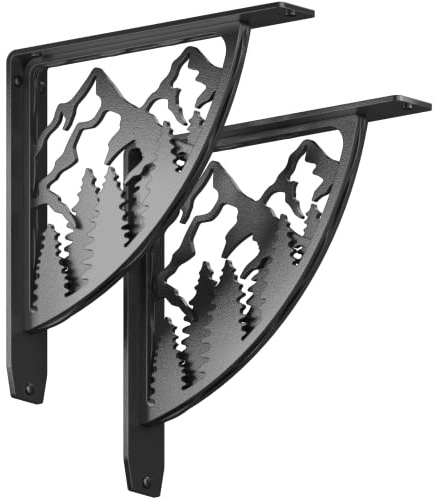 STARBY Heavy Duty Shelf Brackets. 2 Pack, 12 x 12 Fireplace Mantel Corbels. L Shaped Metal Bracket Counter Supports. Designer Wrought Iron Black. DIY Hardware Included. 500 Lb Capacity. Made in USA