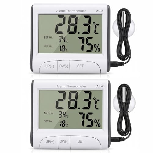 LXSZRPH Reptile Thermometer Hygrometer with High Low Temperature Alarm Digital Temperature Humidity Meter Gauge for Terrariums, Vivariums, Reptile Tanks (2)