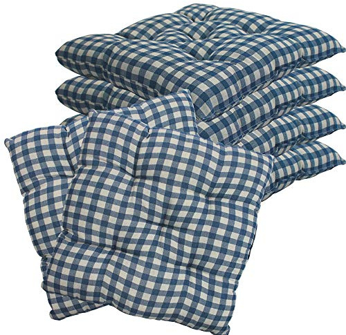 NYVI Stuhlkissen 38x38 cm ComfySeat Blau Weiß kariert 6er Set - Sitzkissen mit 6 cm Comfort Sitzpolster - Indoor & Outdoor - Gartenstuhlkissen aus Baumwoll-Mischgewebe - ÖkoTex 100