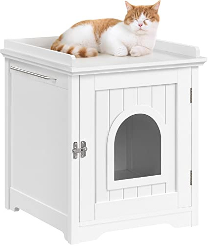 Abician Meuble Cache Litière pour Chat Compact, Maison de Toilette pour Chats en Bois MDF et Pin, Maison pour Chaton, Trous d'aération, Salon, Chambre, Salle de Bains