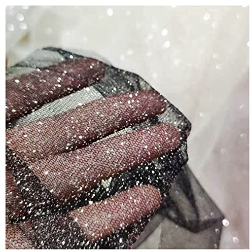 SHTGOI Glitzernder Stoff 1Yard * 150 cm Tüllstoff Meterware Tüll Spitze Stoff Netzstoff Glitzer Garn Tüll Deko Stoffe für DIY Handgemachte Hochzeitskleid Fotografie Hintergrund Schwarz
