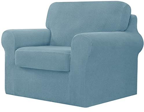 CHUN YI 3 Pieces Stretch Sofa Cover 1 Seater with One Separate Cushions and Backrests Stylish Jacquard Spandex Fabric Sofa Slipcover for Living Room Furniture Protector(1 Seater，Smoky Blue