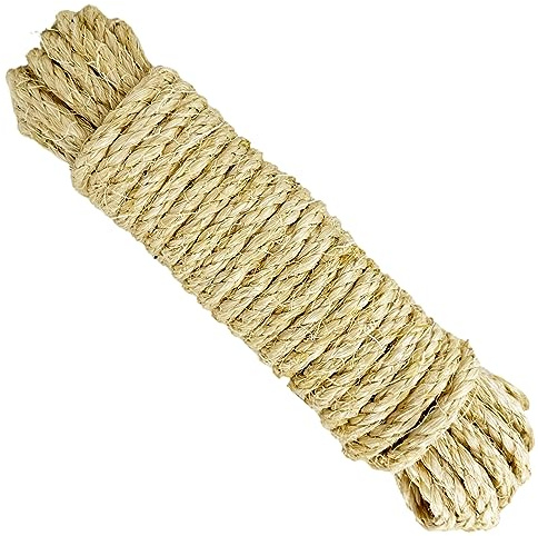 Corde en sisal Naturel pour griffoirs et Bricolage. 6 mm x 10 m. | Cordon pour arbres à chat, loisirs créatifs, décoration et jardin ; charge de rupture env. 480 kg, fabriqué en Espagne.