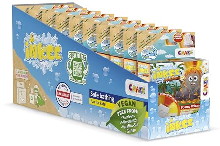 INKEE Foamy Volcano 10er Set | 10x Kinder Badebomben in Vulkan-Form, Badekugel Gelb, Rot & Orange mit Cola-Duft & Macadamia-Öl