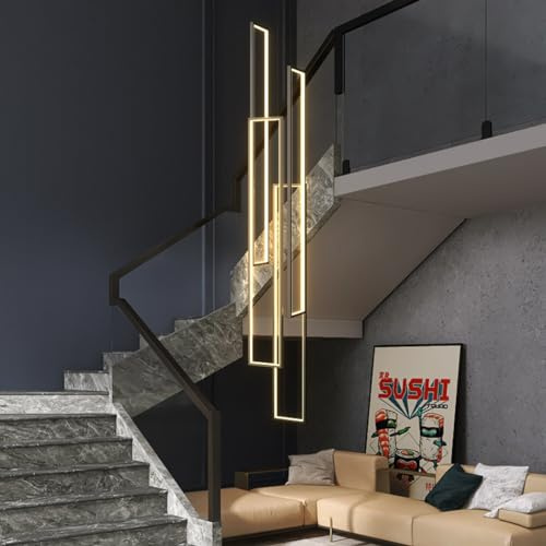DOCJX Modern LED Pendelleuchte Geometrie Hängeleuchte Treppenhaus Hängelampe Kronleuchter Treppenleuchte Pendellampe ​Höhenverstellbar Deckenleuchte Esstisch Treppe Wohnzimmer （4FLAME-100CM）