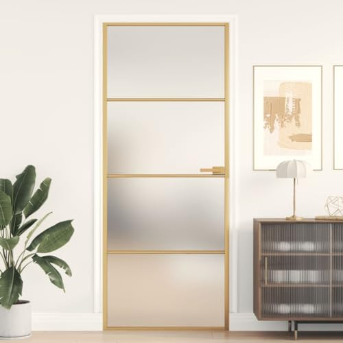 Festnight Innentür Schlank Zimmertüren Golden-7 Glastüren Innen 83x201,5 cm Zimmertüren Mit Zarge Komplett Innentüren Mit Zarge Zimmertür Innentüren Glas Hartglas und Aluminium
