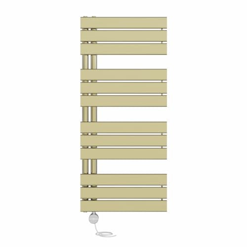 NRG Prefilled Designer Electric Heated Towel Rail Radiator Brushed Brass Thermostatic Bathroom Warmer with Touch Screen Display 1126x500mm - 600 Watt