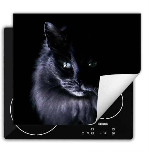 DarHaus Herdabdeckplatte Einteilig Küche Herdabdeckung Ceranfeld Herdabdeckplatten Anti Rutsch Matte Aufrollbar 60x52 cm, schwarz - Katze