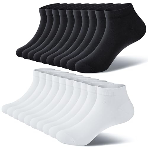 fitfets Sneaker strumpor herr dam bomull 10 par sneakerstrumpor korta sneakerstrumpor unisex svart vit grå, 10 x svart/vit, 35-38 EU