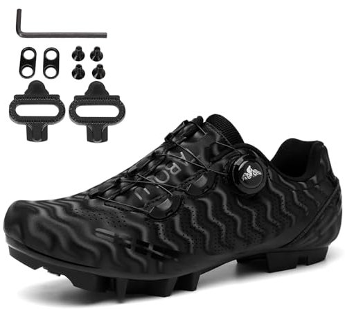 NGARY MTB Fahrradschuh Herren Damen Mountainbike Schuhe Radschuhe kompatibel mit SPD 2 Schrauben mit Cleats Radsportschuhe Draussen,Schwarz,41 EU