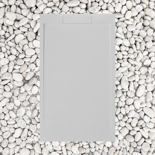 PIATTO DOCCIA 120X80 cm GRIGIO PERLA Ral 7035 Line SLIMIn Resina e Polvere Di Marmo Con griglia IN MARMORESINA laterale