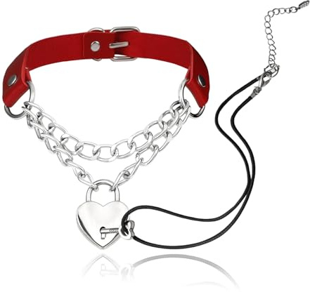 MILAKOO PU Leder Punk Choker Halsketten Kreis/Herz Charm verstellbare Kragen Halskette für Frauen