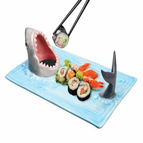 PINFANSHIJIE Shark Sushi Plate Sushi Boat Serving Tray Shark Sushi Serving Plate Shark Attack Ceramic Sushi Plate Food Safe Materials/1078