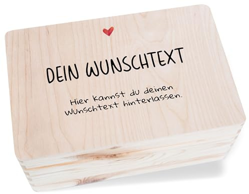 Holzkiste Erinnerungsbox - Dein Wunschtext mit Herz | Personalisierte Kiste Liebe | Geschenkbox mit Namen und Herz | Memory-Box Love - 30x20x14 cm - Holz - hochzeit geschenke box