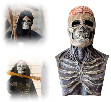 Ayizhiniu Gruselige Halloween Totenkopfmasken, Gruselige Vollkopf Skelett Maske, Halloween Maske Totenkopf mit Beweglichem Kiefer, Biochemische Skelettmaske Geeignet Halloween Deko