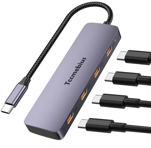 Tccmebius Hub C USB 10Gbps Aluminio, USB 3.2 Gen2 Portátil Tipo C Adaptador Tener 4 USB-C Puerto Dato, para MacBook Pro/Air iPad Pro Surface Pro Computadora Portátil Teléfono Inteligente (TCC-T324C)