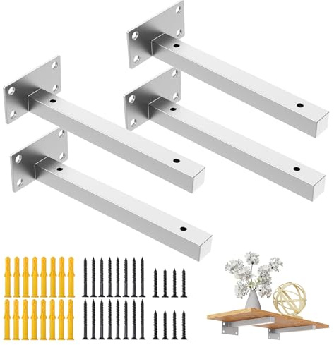 4 Stück Wandträger Regal Regalhalterung,Schwerlastträger Wandregal Warehalter,Schwimmende,Metall Regalträger Regalhalter für Wandkonsole aus Rostfreier Stahl 70kg Tragkraft (25cm/10in)