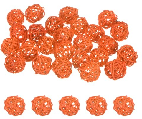 M METERXITY 25-Pz Palle Vimini Rattan 30mm/1.2 Palle Decorative in Rattan Sfere Riempitivo Vaso Riempitivo per Natale/Matrimoni/Thanksgiving/Artigianato/Arredamento Casa [Arancione]