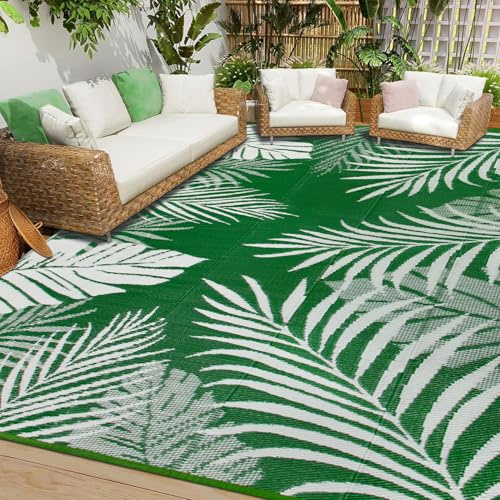 Cekene Tapis d'extérieur Terrasse Vert 270x365cm Imperméable Grand Tapis de Sol Exterieur Plastique Tapis de Jardin Pliable Résistant aux intempéries aux UV Tapis pour Extérieur Balcon Pique-Nique